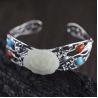 China Women 925 Sterling Silver Sculptured White Jade Cuff Bracelet(059489) factory