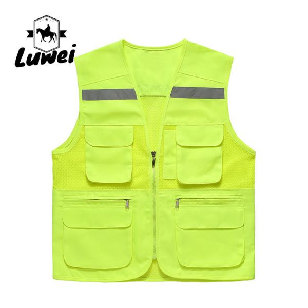 Quality Custom Logo Thin Multiple-pockets Waistcoats Utility Reflectives Strip Road Volunteer Work Clothes Reflective Safety Vest for sale