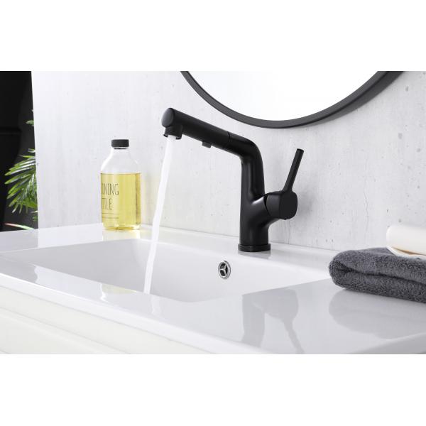 Quality Matte Black Brass Bathroom Basin Faucets With Sprayer Single Handle Rotating Sink for sale