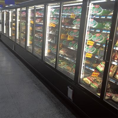 Quality Artistic Curved Upright Glass Door Freezer 12 Doors Automatic Defrost for sale
