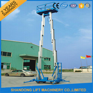Quality 12m Hydraulic 2 Post Aluminum Alloy Man Lift Rental For Aerial Wok Platform for sale