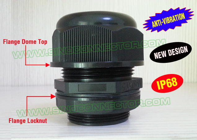 Polyamide Nylon Anti-Vibration Cable Glands IP68 with Flange Dome Cap & Flange Locknut