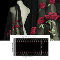 China Applique Black Embroidered Mesh Lace Fabric With 3d Red Floral Design For Bridal Dresses factory