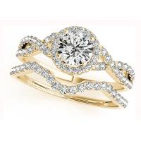 China Women's Round Cut Halo Engagement Rings , 0.45CT Bridal Wedding Ring Set ODM factory