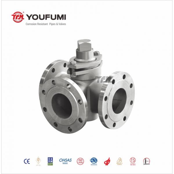Quality PFA Full Lined Carbon Steel Ball Valve 3 Way Flanged Chemical Fluid Solution Use for sale