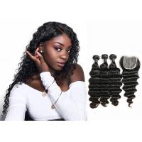 Quality Double Sewed Weft 8A Virgin Brazilian Hair Extensions Deep Wave With Frontal for sale