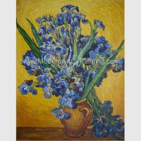 China Custom Hand Painted Van Gogh Irises In Vase Against A Yellow Background factory