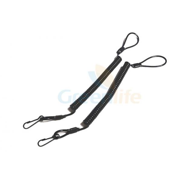Quality Double Loops Plastic Coil Tether Pure Black Color 13CM Unextended Length for sale