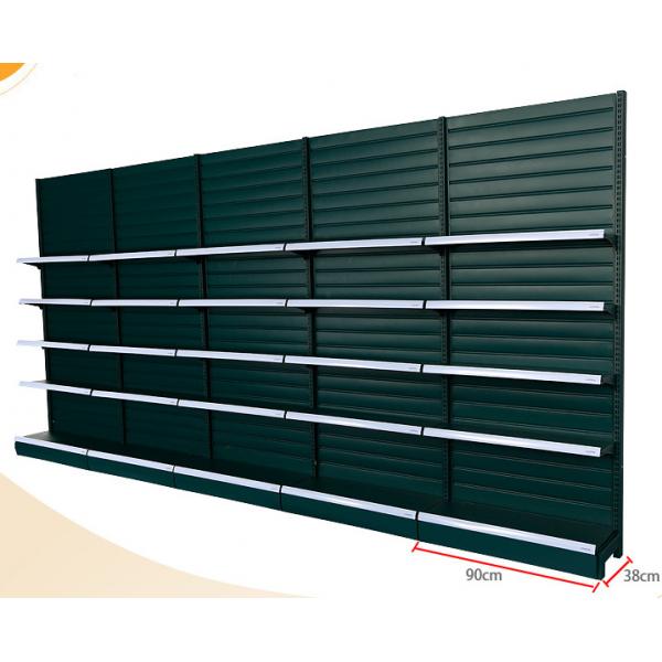 Quality Strip Type Back Panel Supermarket Display Shelving With Hook / Basket Accessories for sale