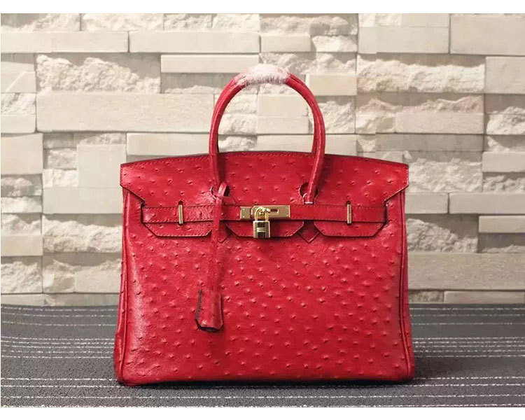China women high quality 35cm red Ostrich handbag cow leather handbags fashion handbags L-RB4-17 for sale