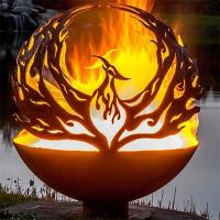 Quality Outdoor Metal Hollow Ball Phoenix Pattern Corten Steel Sphere Fire Pit for sale