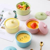 China Oven safe Ceramic Creme Brulee Ramekins Bowls With Lid Cake Pudding Ceramic Dessert Bowl For Restaurant Wedding factory