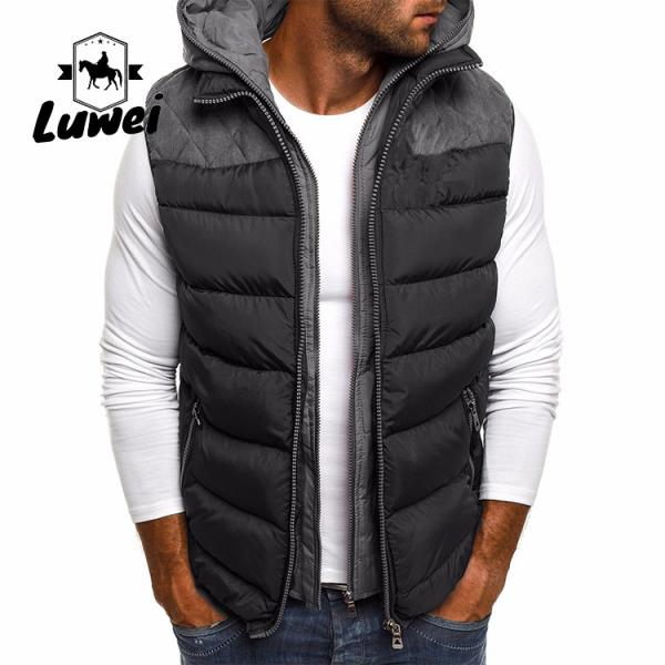Quality Customized Sleeveless Zip Up Winter Polyester Utility Cotton Men's Quilted Hooded Bomber Vest with Hoody for sale