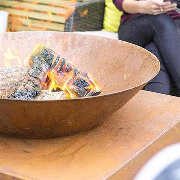 Quality Outdoor Garden Modern Rusty Corten Steel Fire Bowl With Log Storage for sale