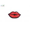 China Womens Dress Iron On Embroidered Patches Red Lips Logo Heat / Scissor Cut Border factory
