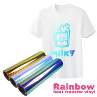 China Custom Rainbow Heat Transfer Vinyl iridescent chameleon htv T-shirt iron on digital transfer films factory