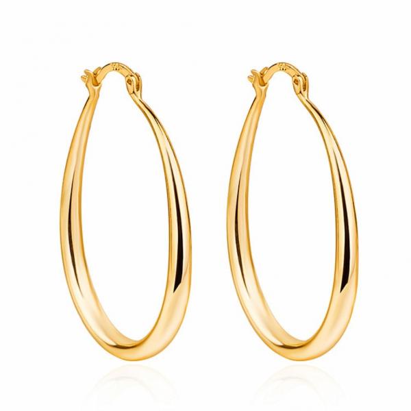 Quality Platinum Plated Smooth Circle 14k Gold Hoops 30×21mm For Women Lady for sale