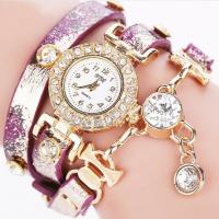 China Newest design Long Strap Diamond Chain Fashion Lady Leather Bracelet Watches factory