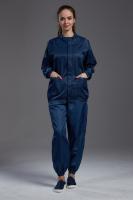 China Autoclave Reusable Clean Room Garments With Lapel Jacket And Dark Blue Pants factory