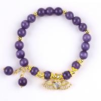 China 8mm Crystal Purple Cat Eye Bead Polished Gemstone Stretch Bracelets factory