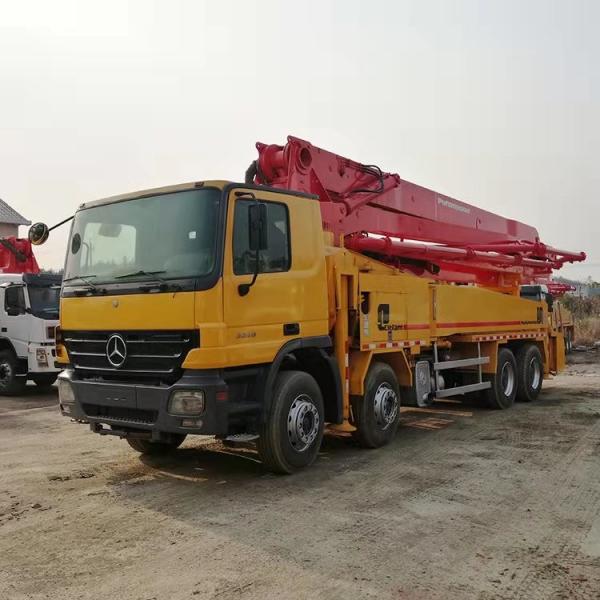 Quality Refurbished 140m3/H 600L Barrel Concrete Boom Pump Truck Orange Four Axle for sale