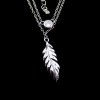 China Feather Shape Plumage Style Charm Silver Double Chain Necklace Cubic Zirconia Main Stone factory