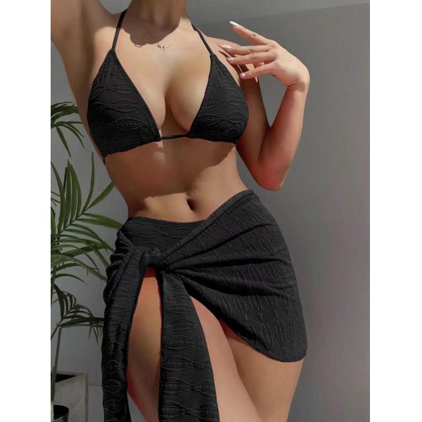 Quality Deep V 3 Piece Bathing Suit Set Backless Fashion Three Piece Beachwear Bikini Women'S Swimsuit for sale