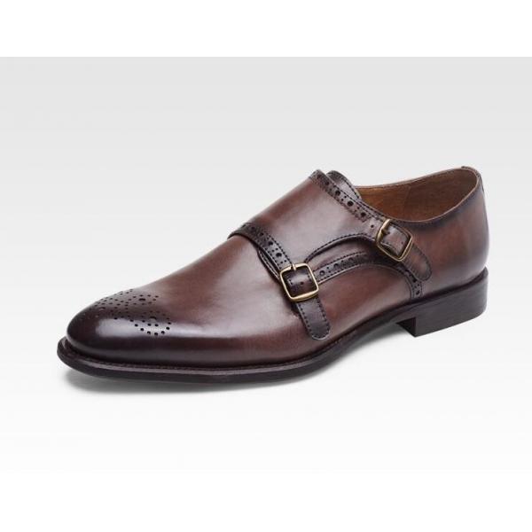 Quality Italian Genuine Leather Monk Strap Shoes , Leather Loafers For Men In Brogue for sale