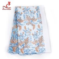 Quality French Luxury Embroidered Lace Fabric / Dress Voile Tulle Lace Fabric Flowers for sale