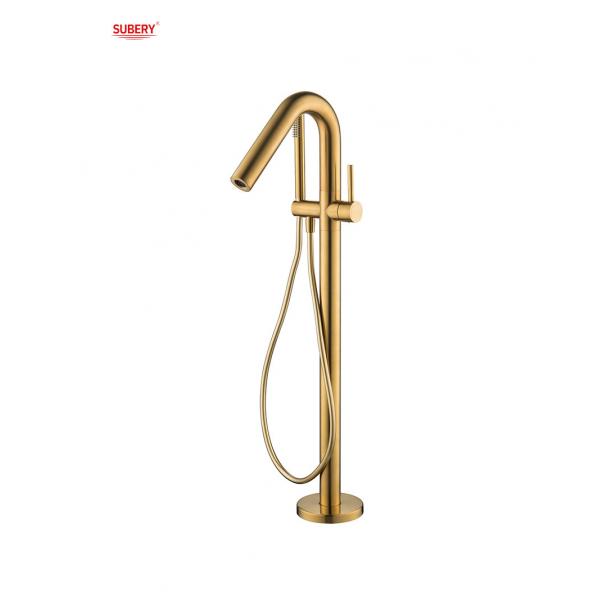Quality Rose Golden Brass Free Standing Bathtub Faucet OEM Single Lever Floor Mounted for sale