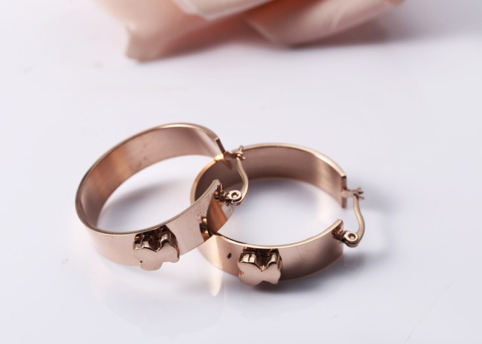 China Polished Ring Shape Stainless Steel Earrings Fashionable Rose Gold Jewelry factory