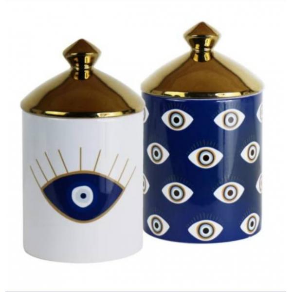 Quality Eye Pattern Candle Ceramic Containers With Letterpress Printing Gravure Printing for sale