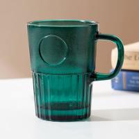 China 400ml Striped Glass Drinking Cups Green 14 Oz Glass Mug Lead Free Machine Pressed factory