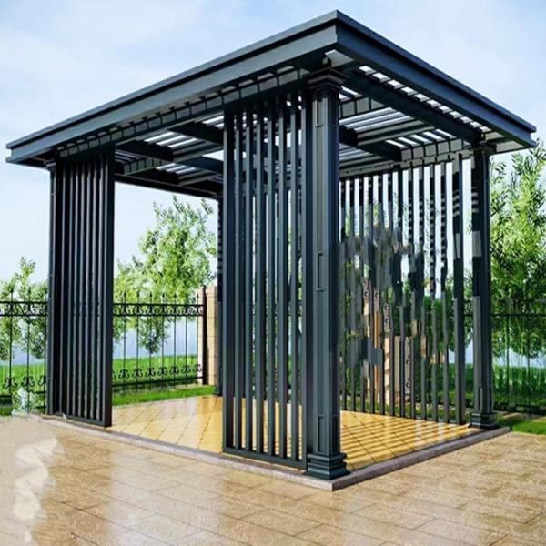 Quality 4x4m Chinese Style Gazebo Outdoor Courtyard Flat Roof Aluminum Pavilion for sale