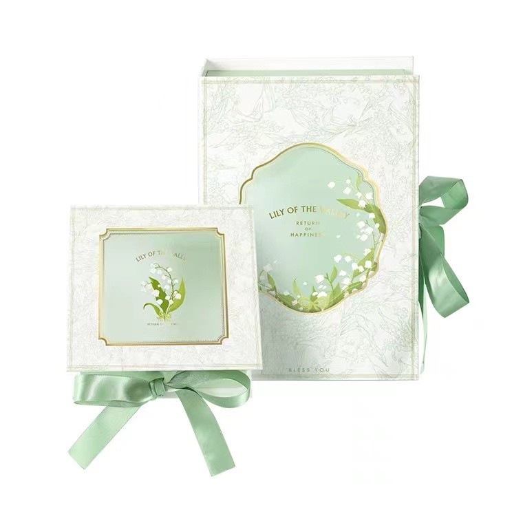 China Green Perfume Cosmetic Gift Cardboard Boxes With Ribbon Handmade factory