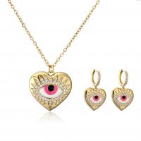 China 18K PLATED DEVIL EYE CHARM DIAMOND HEART EARRINGS AND NECKLACE SET factory