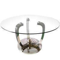 China Tempered Glass Top Round Dining Table With 201 Stainless Steel Silver Base for sale