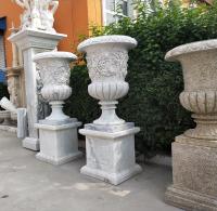 China Marble carvings planter stone carved flowerpot sculpture,outdoor stone garden statues supplier factory