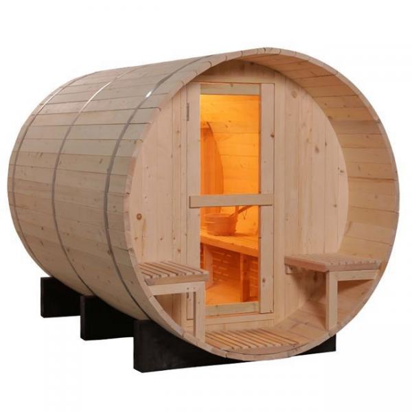 Quality OEM Pine 2 Person Wood Barrel Sauna 6000W With Electric Stove for sale