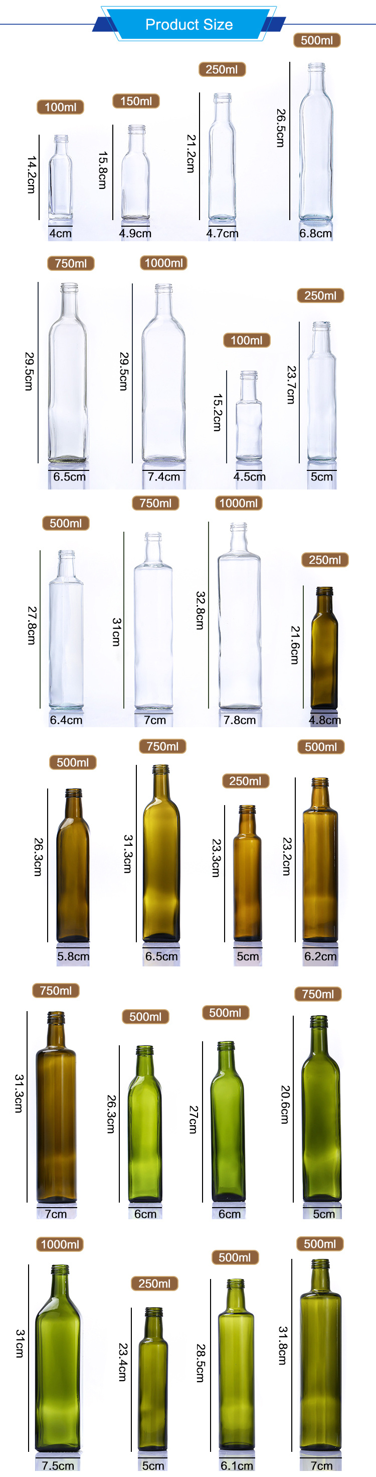 Food Package Round Square Glass Edible Oil Bottle