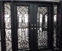 China Flat Top Wrought Iron Double Door With Side lights factory