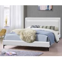 China Classic King Size Platform Bed Frame With White Fabric Headboard Upholstered factory