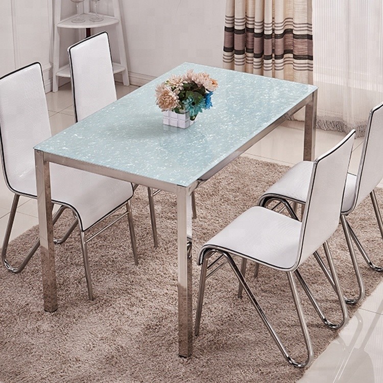 China Toughened Glass Top Dining Room Table For Home / Restaurant Decoration blue color for sale