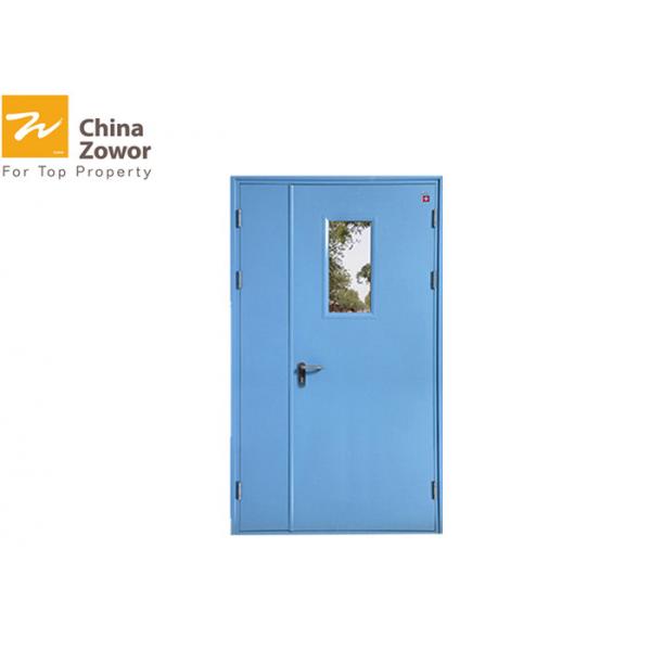 Quality Unequal Leaf Steel Fire Rated Exterior Doors With Vision Panel/Powder Coating Finish for sale