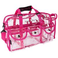 China Pink Clear PVC Makeup Bag - Large Size Professional Makeup Artist Rectangular Tote with Strap factory