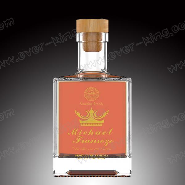 Quality Square Crystal White Flint Brandy Drinking Bottle Customed 500 ML for sale