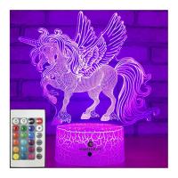 China Harmless Multicolor 3D Night Light Unicorn , Practical 3D Unicorn Illusion Night Lamp factory