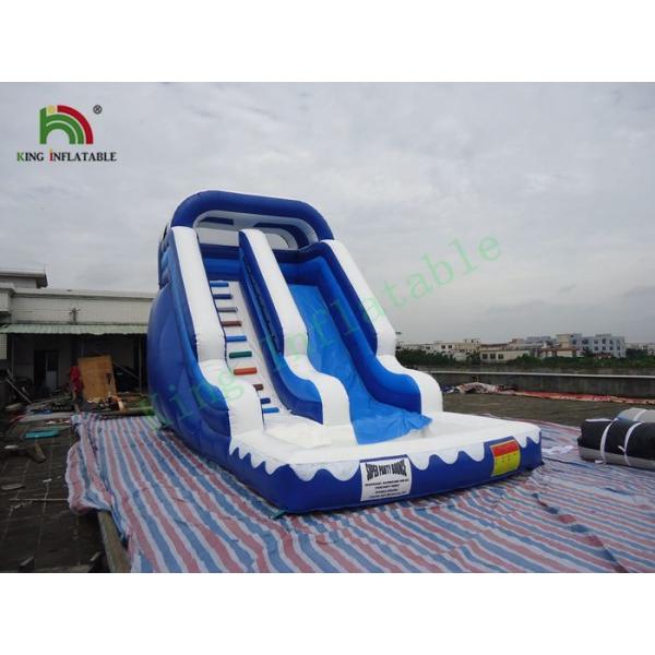 Quality 0.55mm PVC Tarpaulin Single Lane Inflatable Water Slide With Pool Blue / White Color for sale
