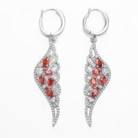 China White CZ Red Ruby Dangle Earrings Sterling Silver Wing Shaped factory