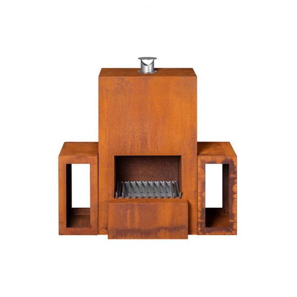 Quality Custom Outdoor Freestanding Wood Burning Corten Steel Fireplace With Wood Storage for sale